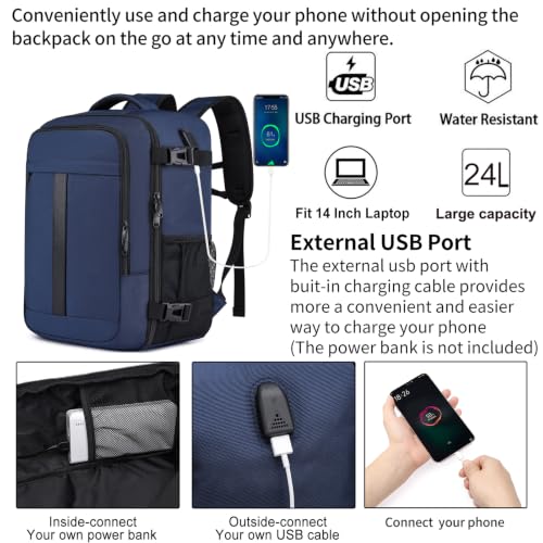 Thumbnail 2 de Bagage Cabine 40x30x20 PUSLOM – Sac à dos cabine avion avec USB, 24 L, bleu