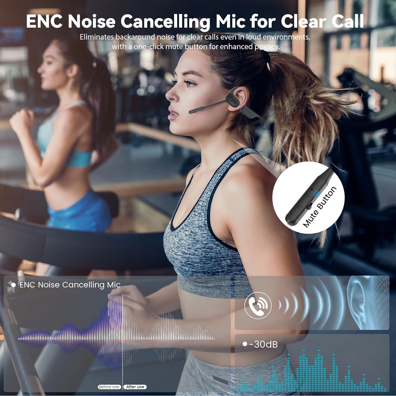 Detalle de Monodeal Open-Ear Bluetooth Headphones with Mic (Bone Conduction) — Lightweight headset for work, driving and workouts