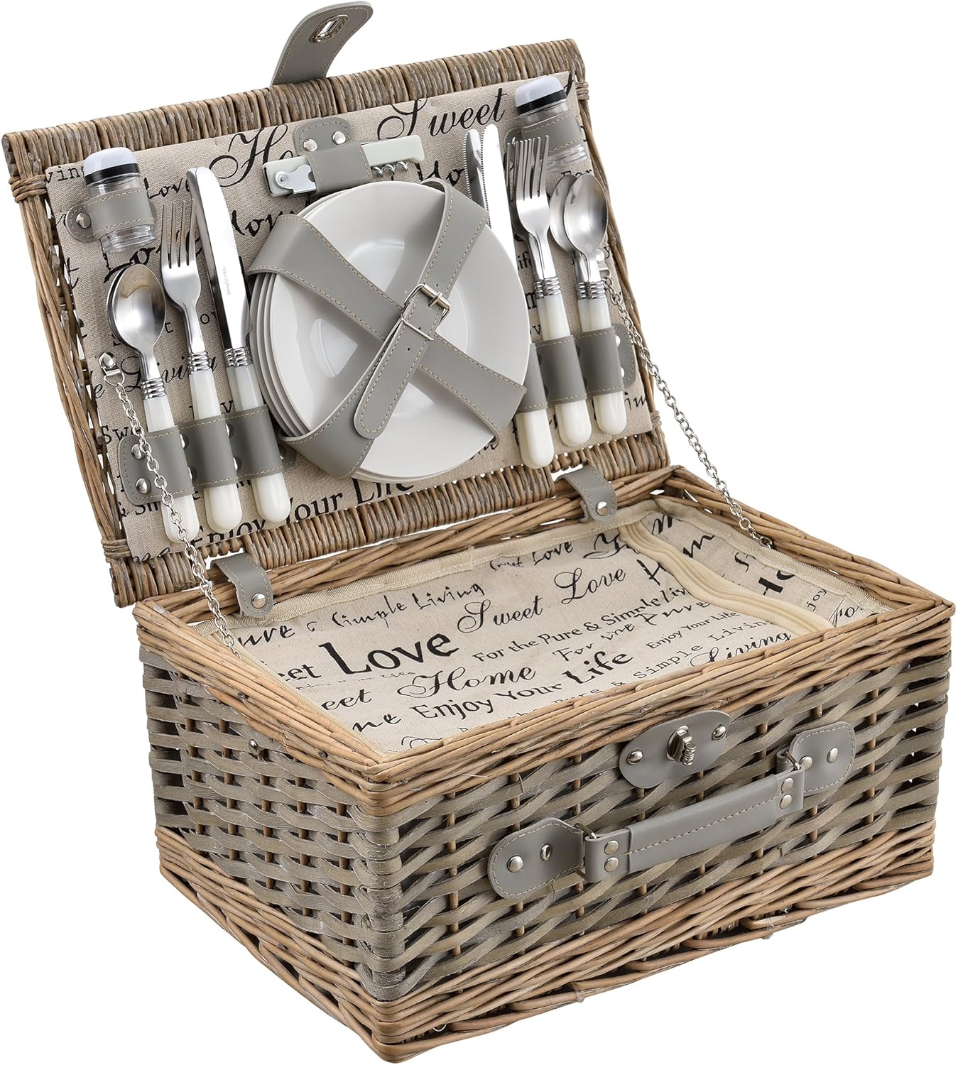 Thumbnail 6 de casa.pro Cestino da Picnic per 4 persone in stile valigia bianco con borsa termica