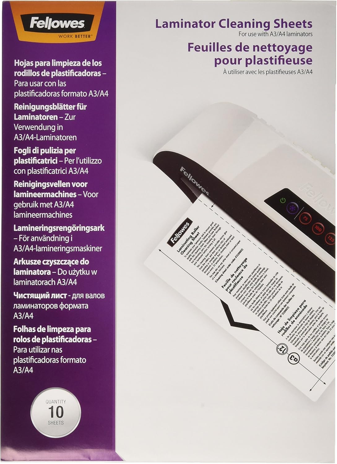 Fellowes Lot de 10 Feuilles de Nettoyage Naturel pour Plastifieuse A4/A3