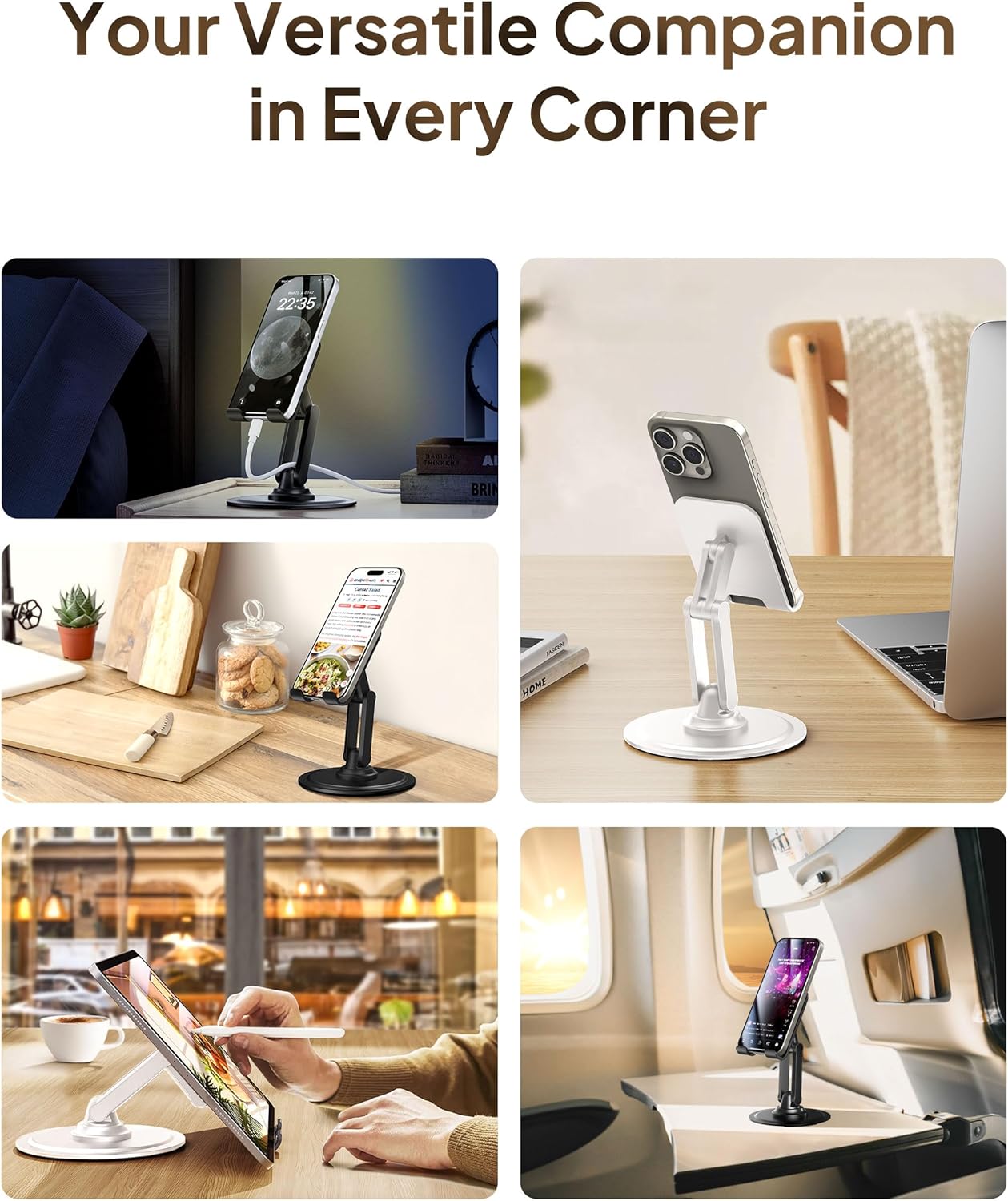 Detalle de COOPER 360° Stand: Rotating Desk Phone Stand in Piano Black