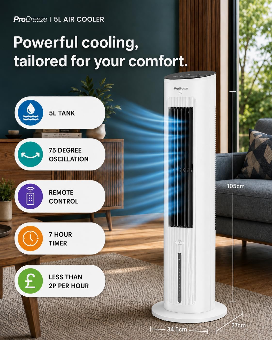 Thumbnail 1 de Pro Breeze OmniAir 5L 4in1 Evaporative Air Cooler & Portable Tower Fan