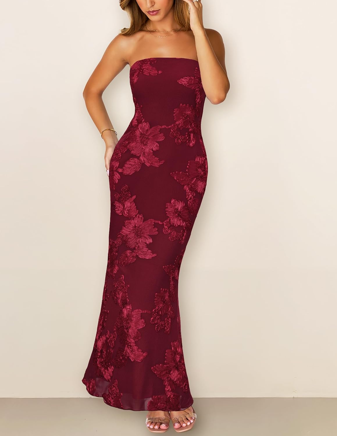 Thumbnail 2 de MEROKEETY Floral Strapless Maxi Dress — 2026 Summer Wedding Guest & Formal Eveningwear