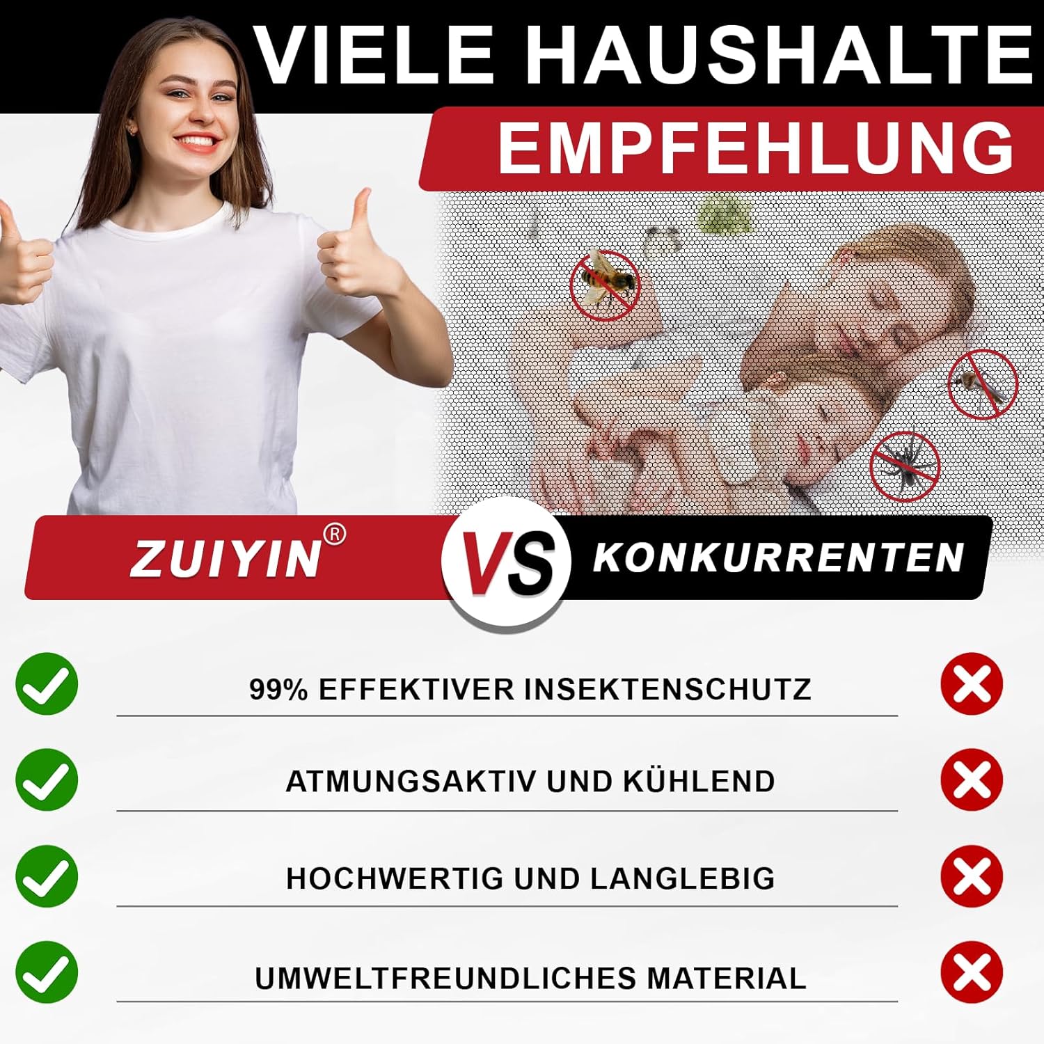 Thumbnail 3 de ZUIYIN Fliegengitter Fenster 150x250 cm – Insektenschutz ohne Bohren mit Upgrade 2.0 Klettband