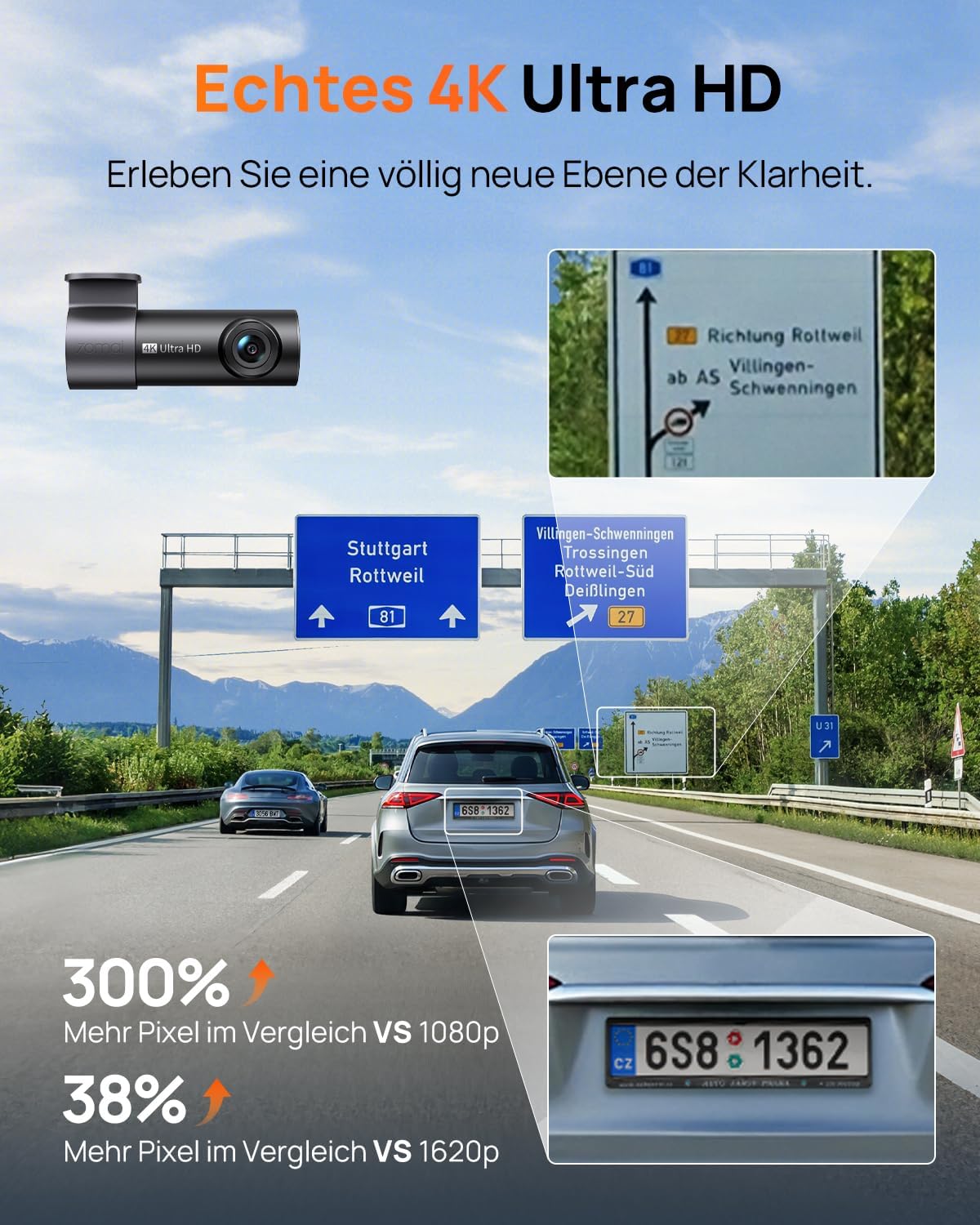 Detalle de 70mai M310 Plus 4K Dashcam – kompakte Frontkamera mit 360°-Montage und 24h Parküberwachung