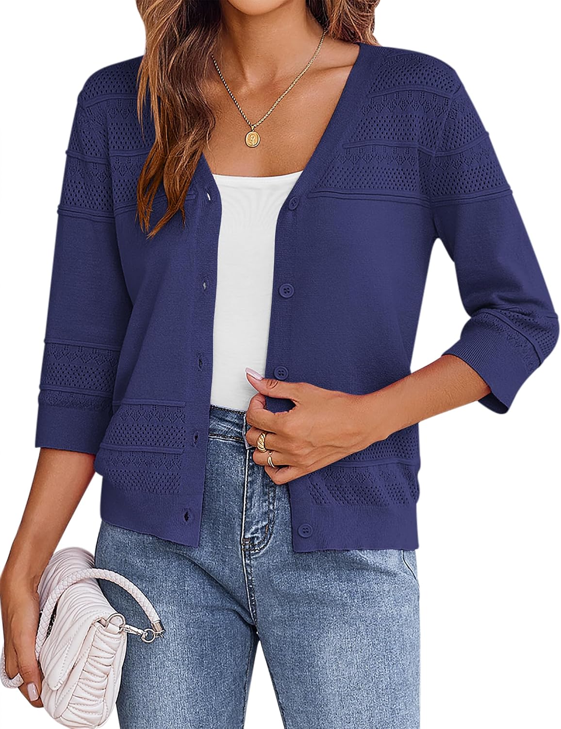 Thumbnail 6 de ZEAGOO Boléro cardigan léger manches 3/4 pour femme en maille, boutonné