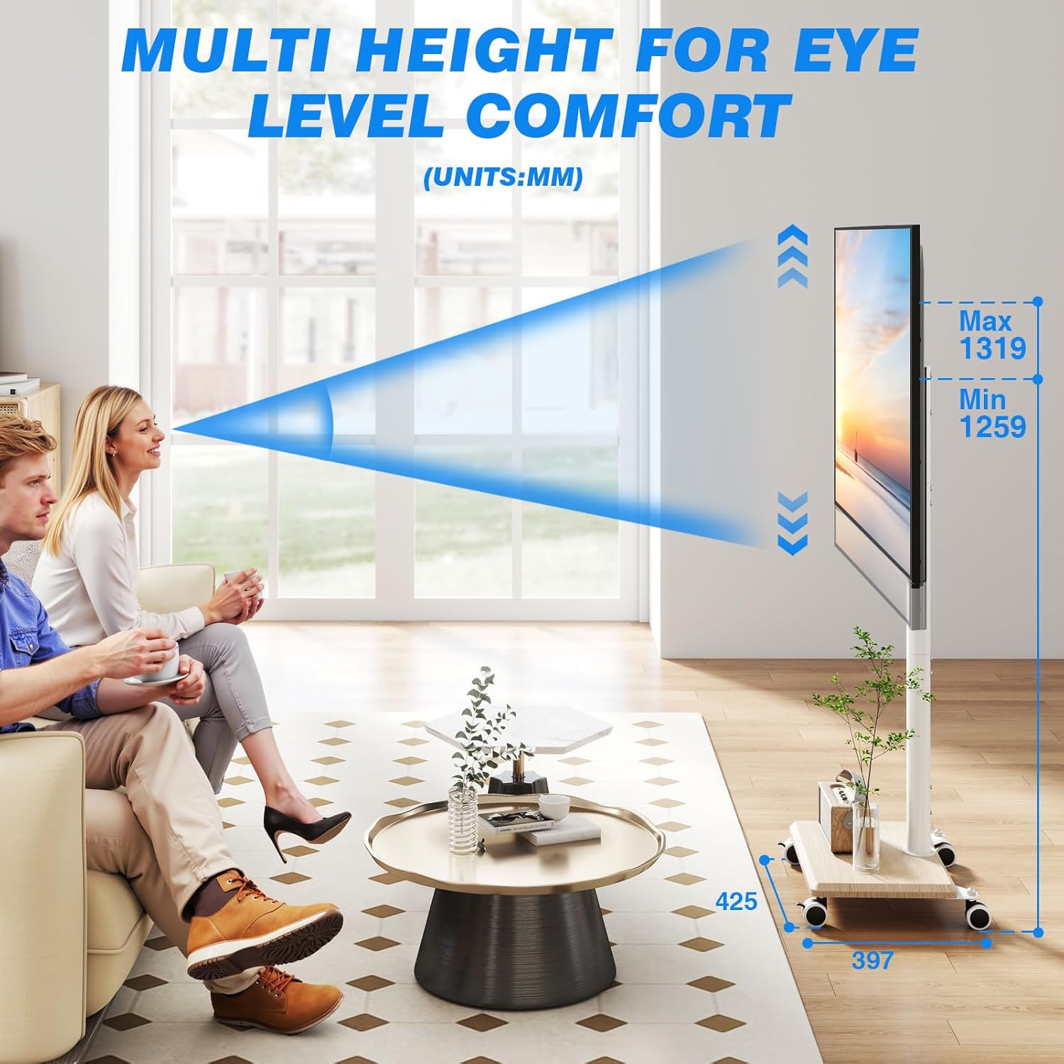 Thumbnail 3 de 5Rcom TV Stand on Wheels for 27–60 Inch TVs with Wood Base