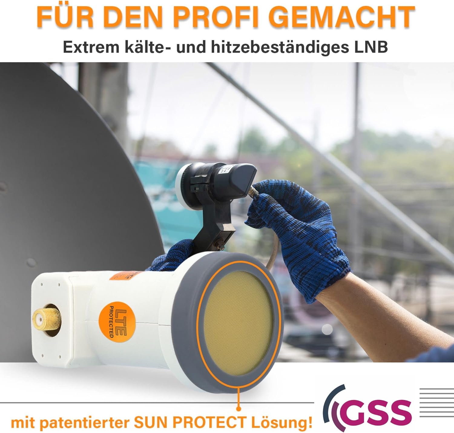 Detalle de GSS Grundig Helios Single LNB (Single, 1 Teilnehmer) mit LTE-Abschirmung, Sun Protect & 2× F-Stecker