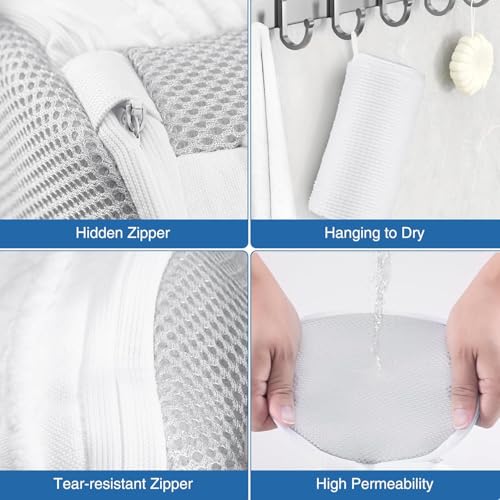 Detalle de Teletrogy Lot de 2 Sac Lavage Chaussures avec Embauchoir Réglable et Fermeture Éclair Cachée – Blanc