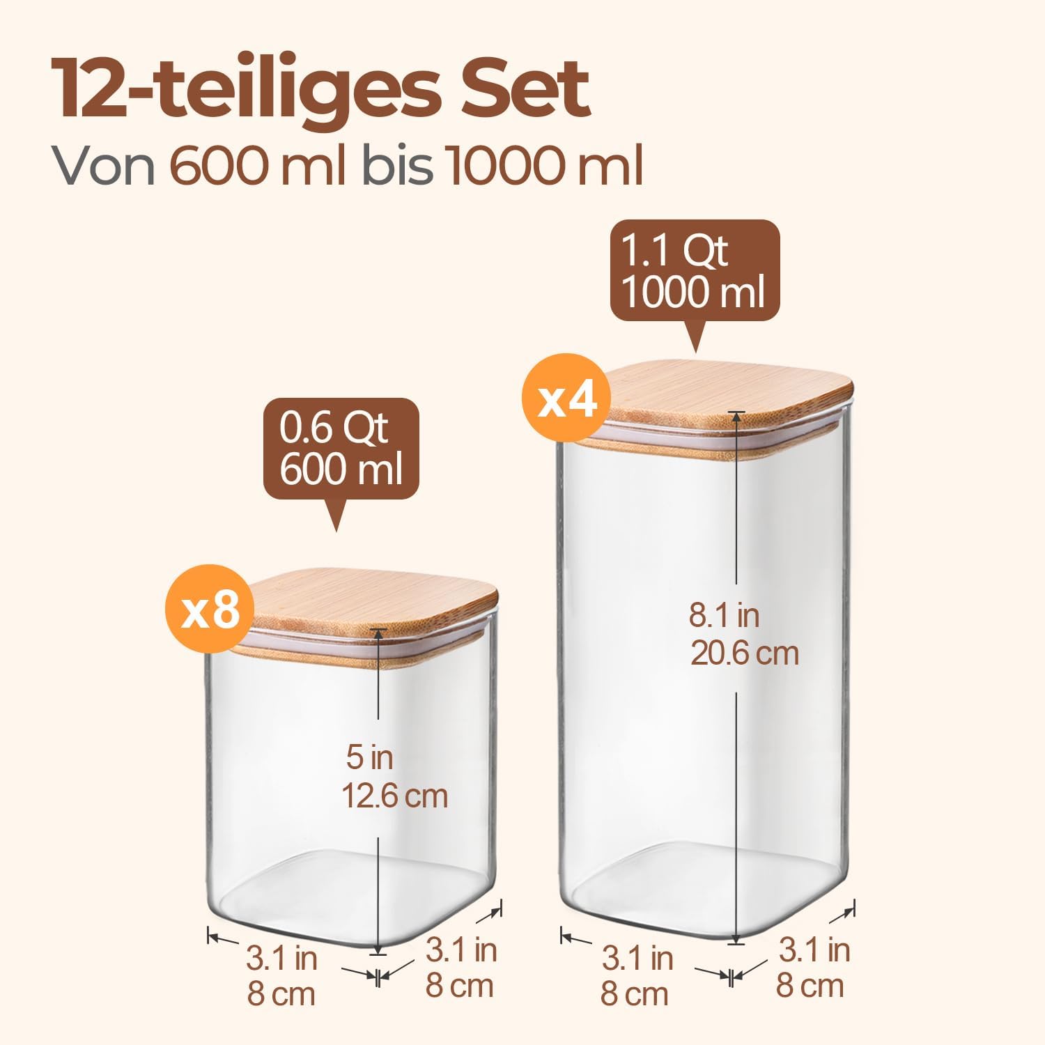 Detalle 2 de ComSaf Vorratsgläser Set 12 mit Deckeln 12er