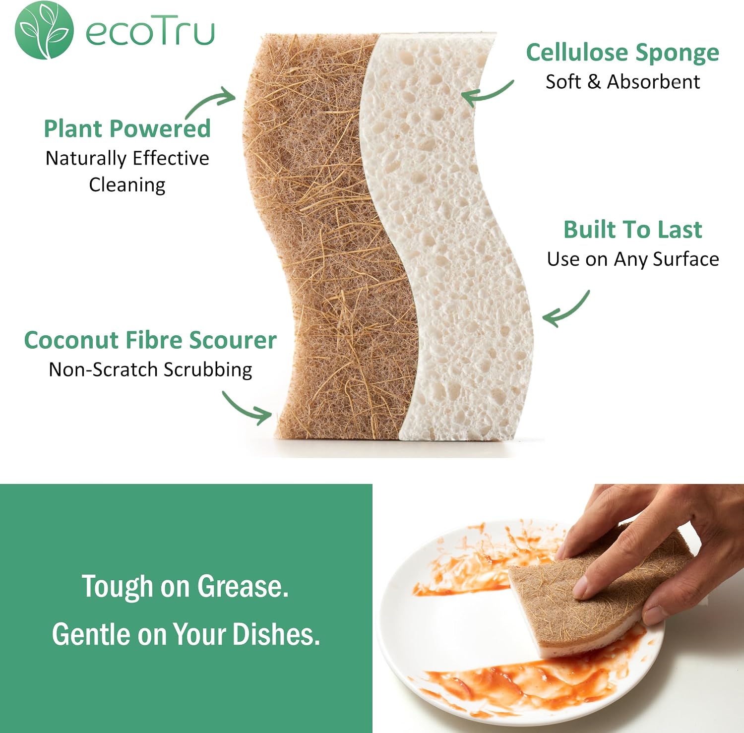 Detalle 2 de ecotru Natural Cellulose Sponge schuursponsjes van cellulose en kokosvezel, 12 stuks