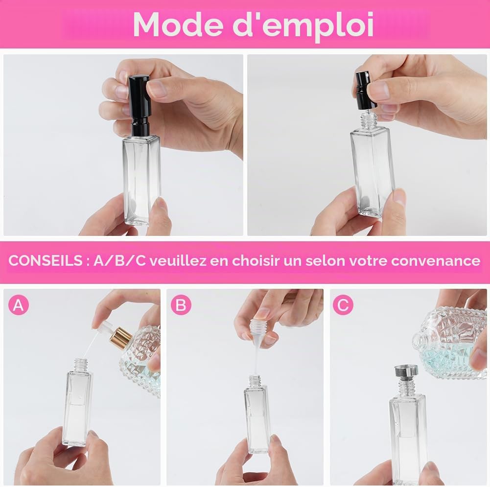 Thumbnail 5 de LOPHE lot de 6 flacons de parfum carrés de 20 ml avec pompe, vaporisateurs rechargeables pour voyages