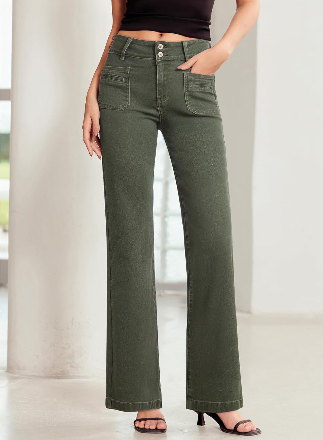 Thumbnail 4 de SIDEFEEL Women’s High-Waisted Wide Leg Jeans with Tummy Control & Front Pockets