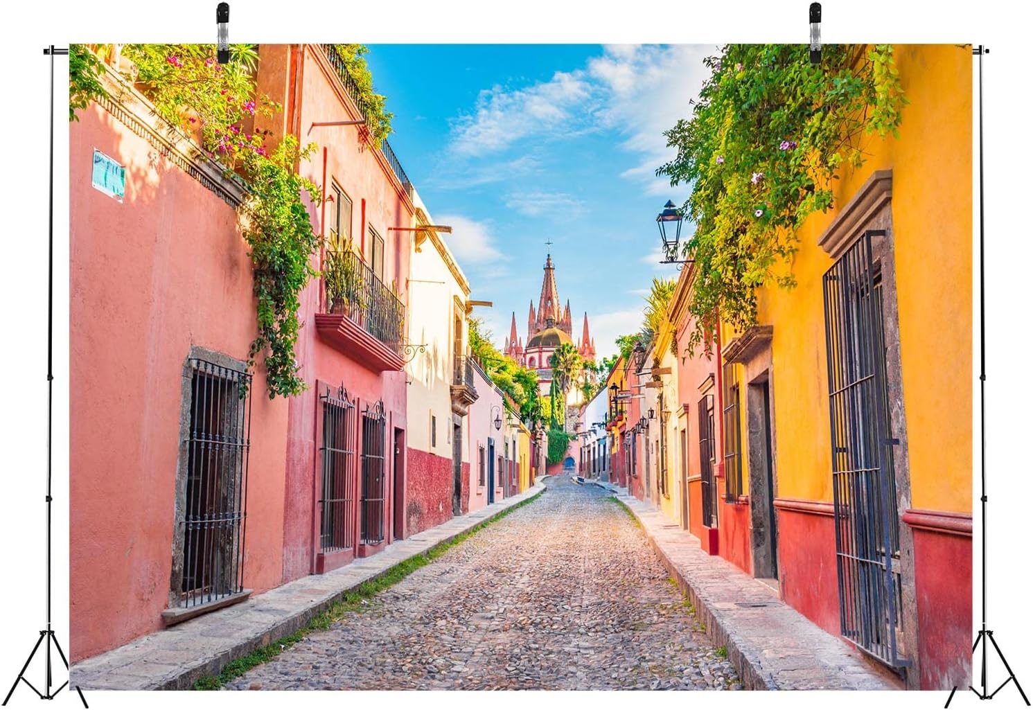 Detalle de BELECO 2.1x1.5m Fabric Mexico Town Street Backdrop for Photography — Colourful San Miguel de Allende Setting