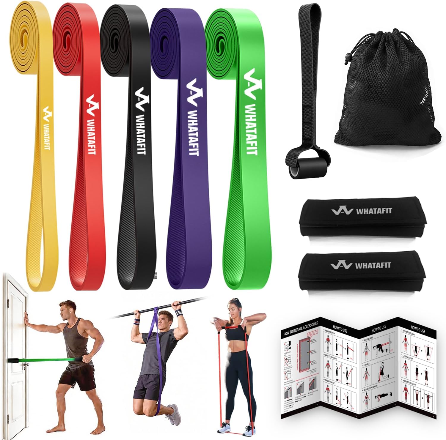 Detalle de WHATAFIT Resistance Bands Pull Up Assist Bands Set with Handles (5-Level Progressive System)