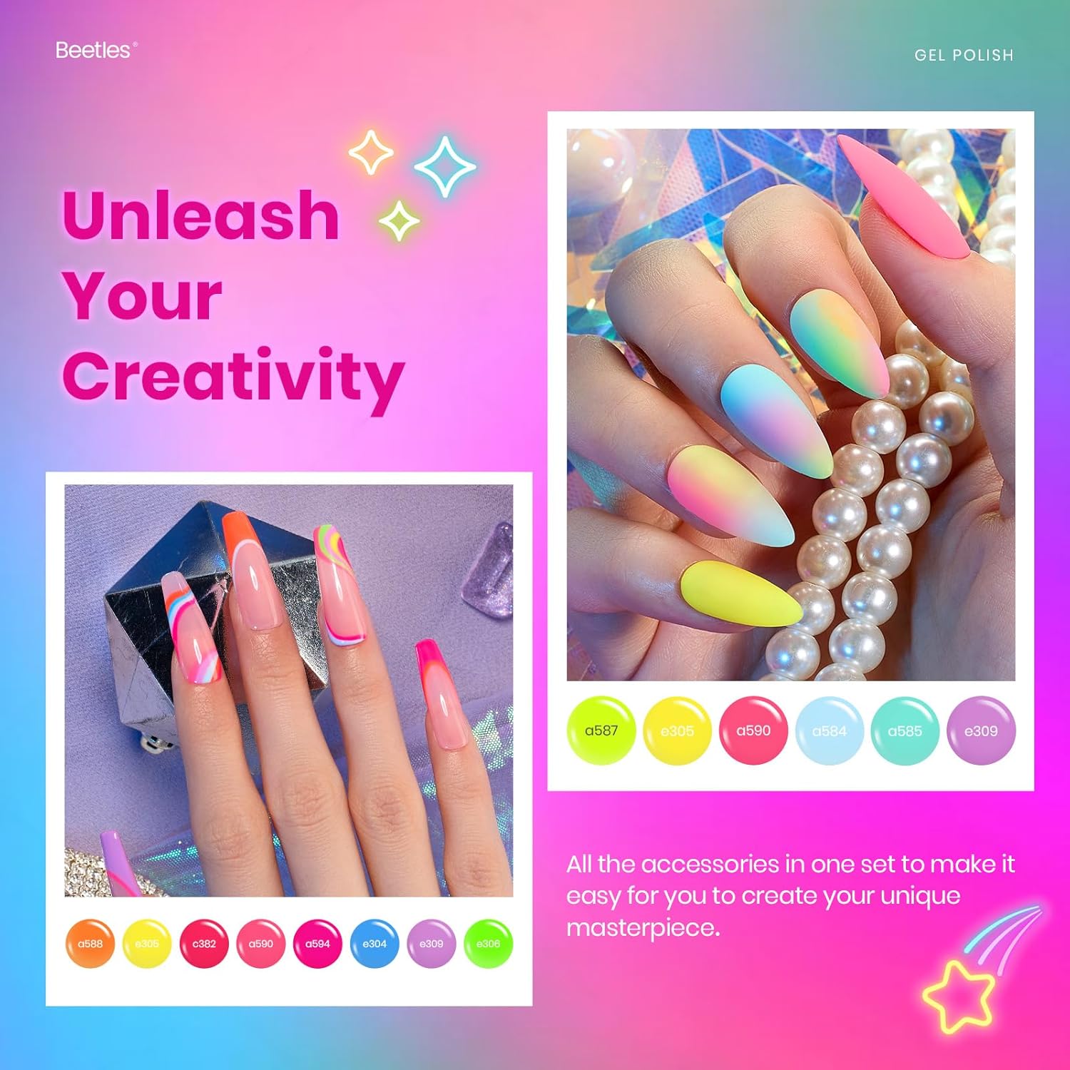 Thumbnail 2 de beetles Neon Gel Nail Polish Set (20 Colors) with Base & Top Coats