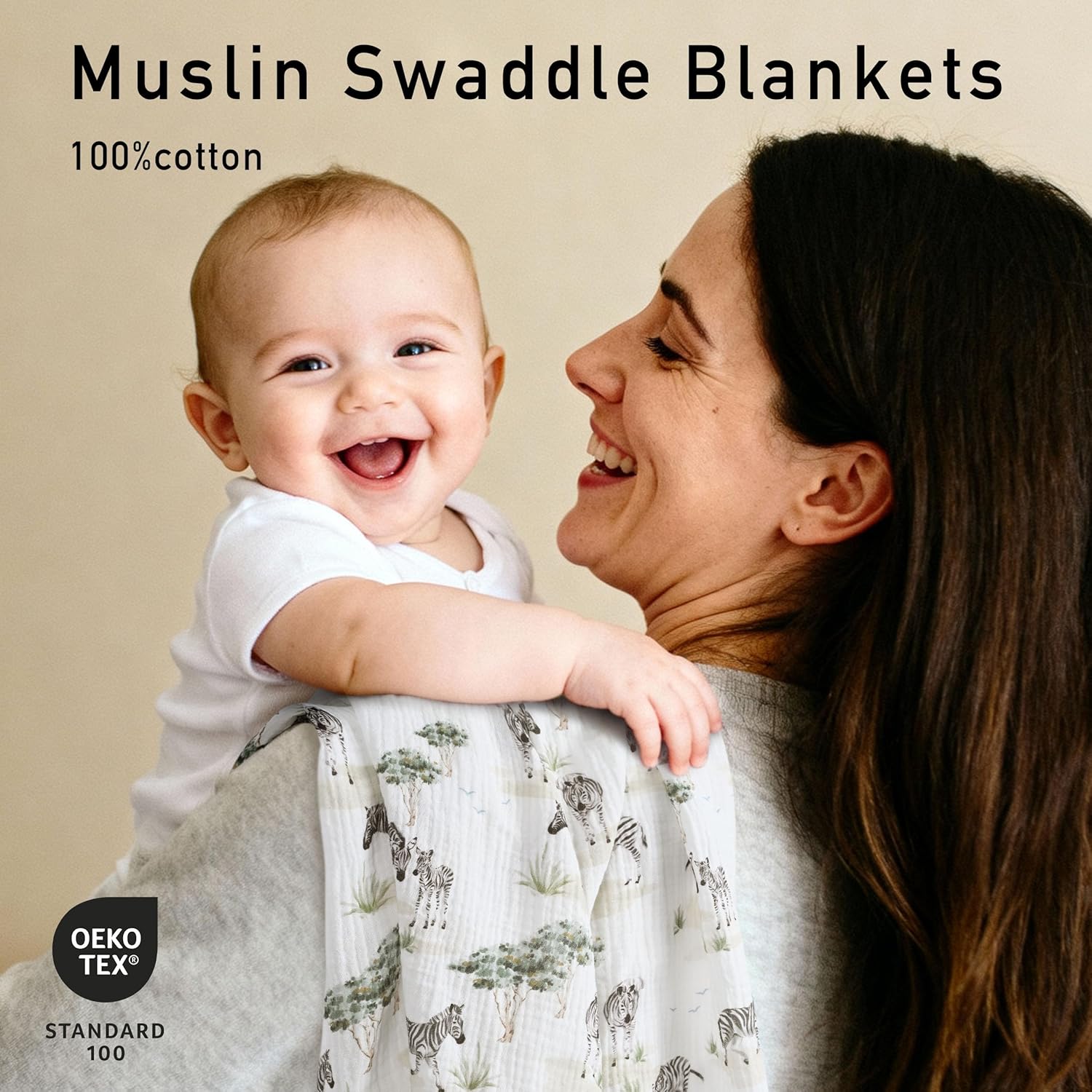 Thumbnail 6 de Soarwg Kids Muslin Swaddle Blankets – Safari Whisper Print (3 Pack) 95x100cm