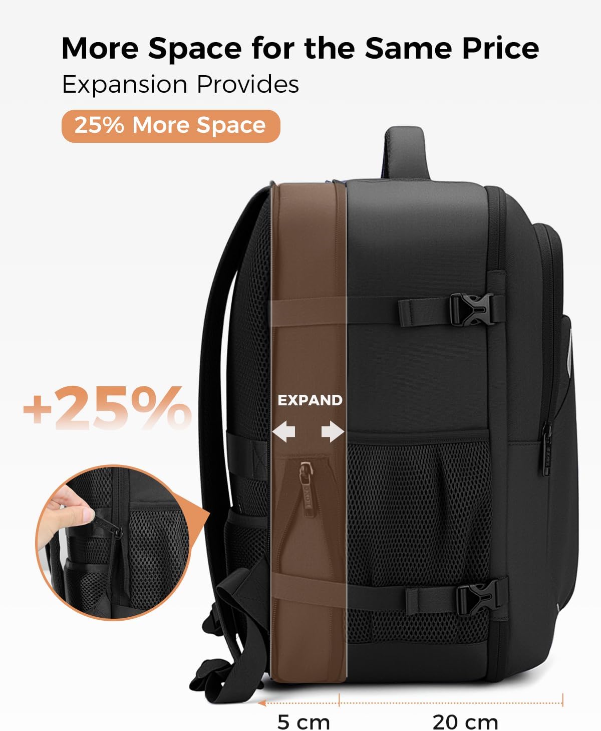Detalle de Lekespring for Ryanair Cabin Bag 40x30x20 Black: Lightweight, Expandable Underseat Carry-On