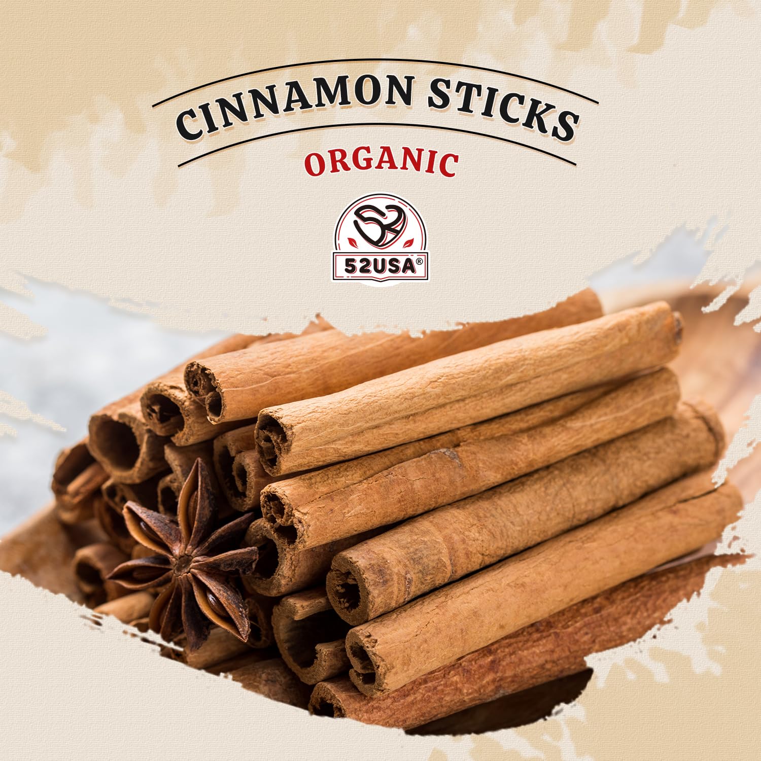 Detalle de 52USA Organic Cinnamon Sticks, Whole Cinnamon for Baking, Cooking and Drinks