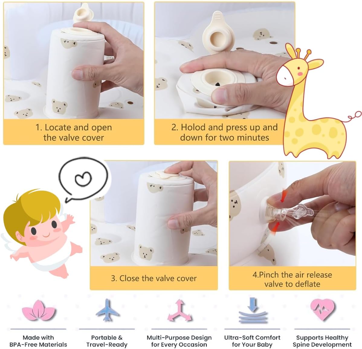 Thumbnail 4 de Seggiolino gonfiabile Little Bean per bambini 4–24 mesi con pompa integrata, supporto schiena e tavola multifunzionale
