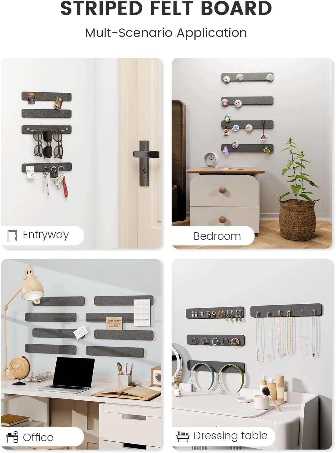 Thumbnail 5 de Fluxynara 8-Pack Felt Strip Bulletin Board System (Charcoal Gray) — 33x5 cm