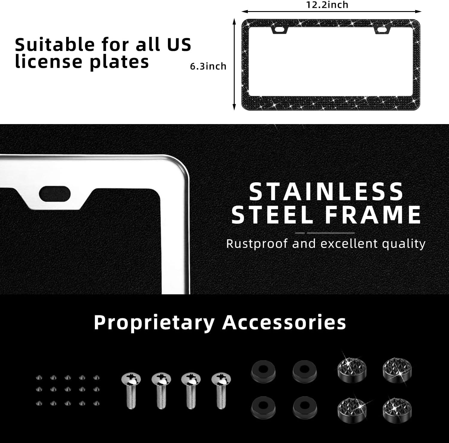 Detalle 2 de OKLPF Bling License Plate Frame 2-Pack