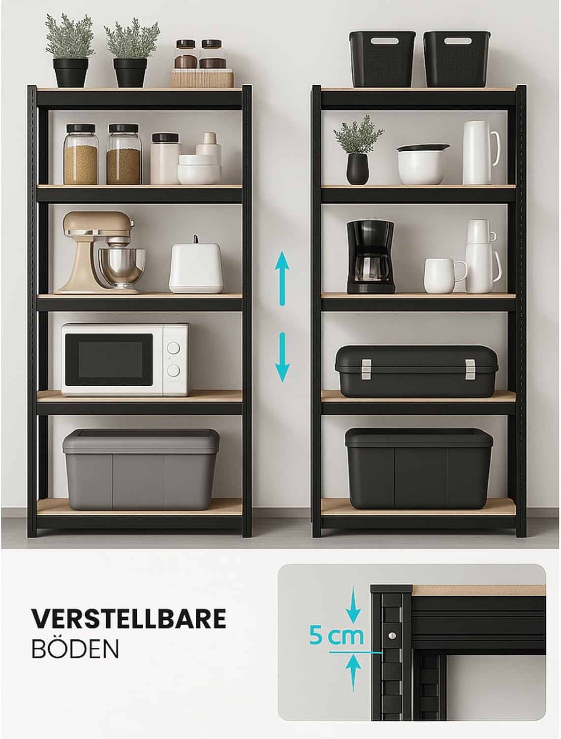 Thumbnail 4 de casa pura Schwerlastregal im 2er-Set – Kellerregal/Lagerregal 50 x 100 x 200 cm, Schwarz, je bis 600 kg