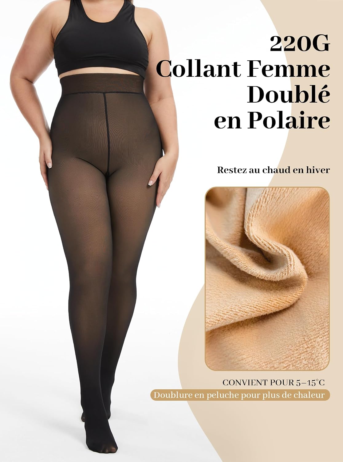 Detalle de ZFSOCK thermische fleecepanty voor dames met hoge taille en doorschijnende look