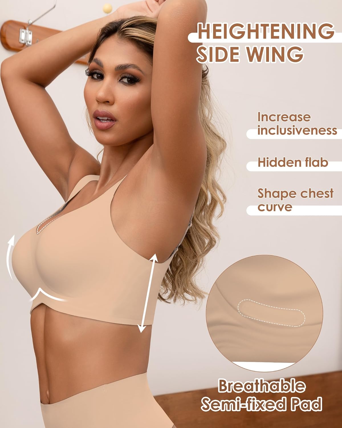 Detalle de HORISUN Damen-BH ohne Bügel Comfy Push-Up