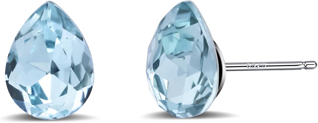 Detalle de Weviway Silver Aquamarine Teardrop Stud Earrings