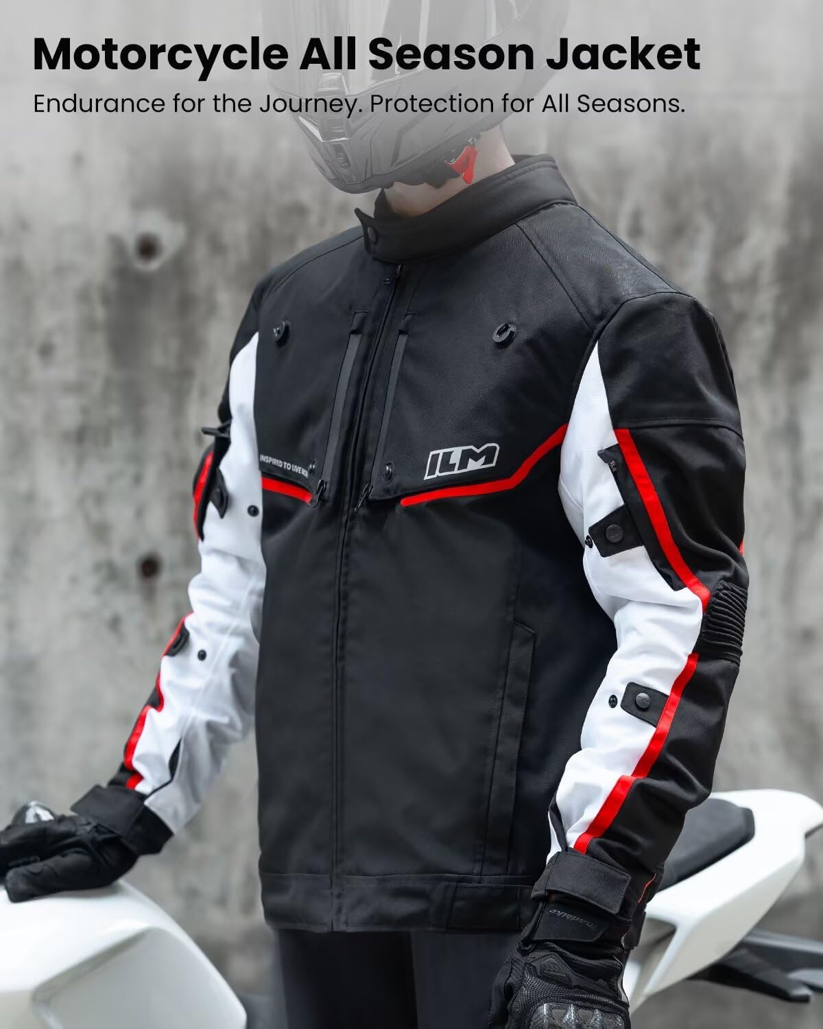 Detalle de ILM JF2 Motorcycle Jacket with CE Armor, Detachable Waterproof Thermal Liner