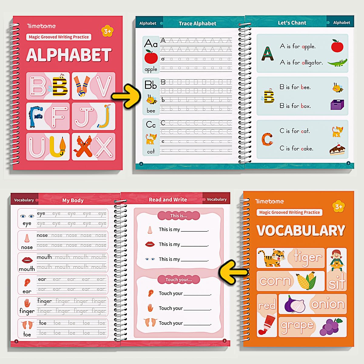Detalle de Timetome Reusable 3D Groove Writing Practice Books for Kids, 6-Book Set