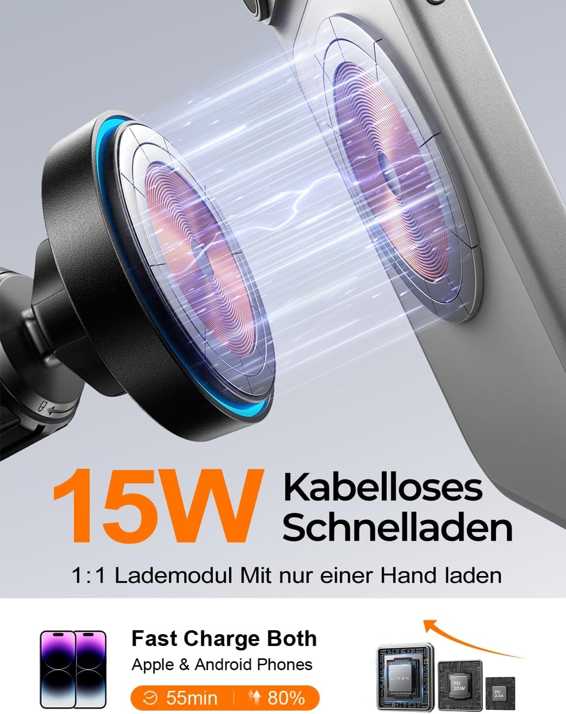 Detalle 2 de LISEN MagSafe Autohalterung 15W Ladegerät fürs iPhone