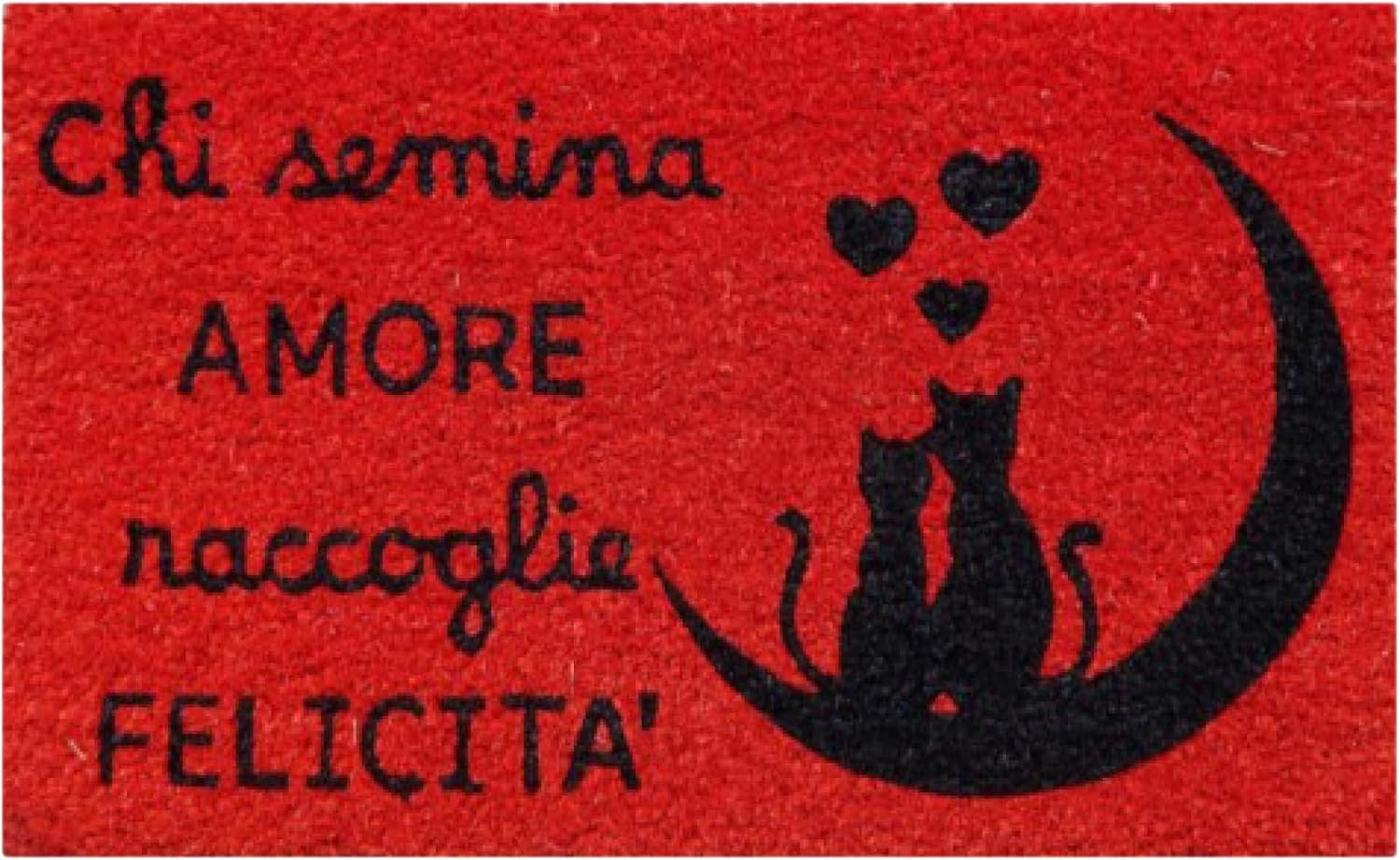 Thumbnail 6 de Baroni Home Zerbino Ingresso Casa in Fibra di Cocco Dipinto a Mano, 60x38 cm, Rosa con Gatto Nero e Cuori