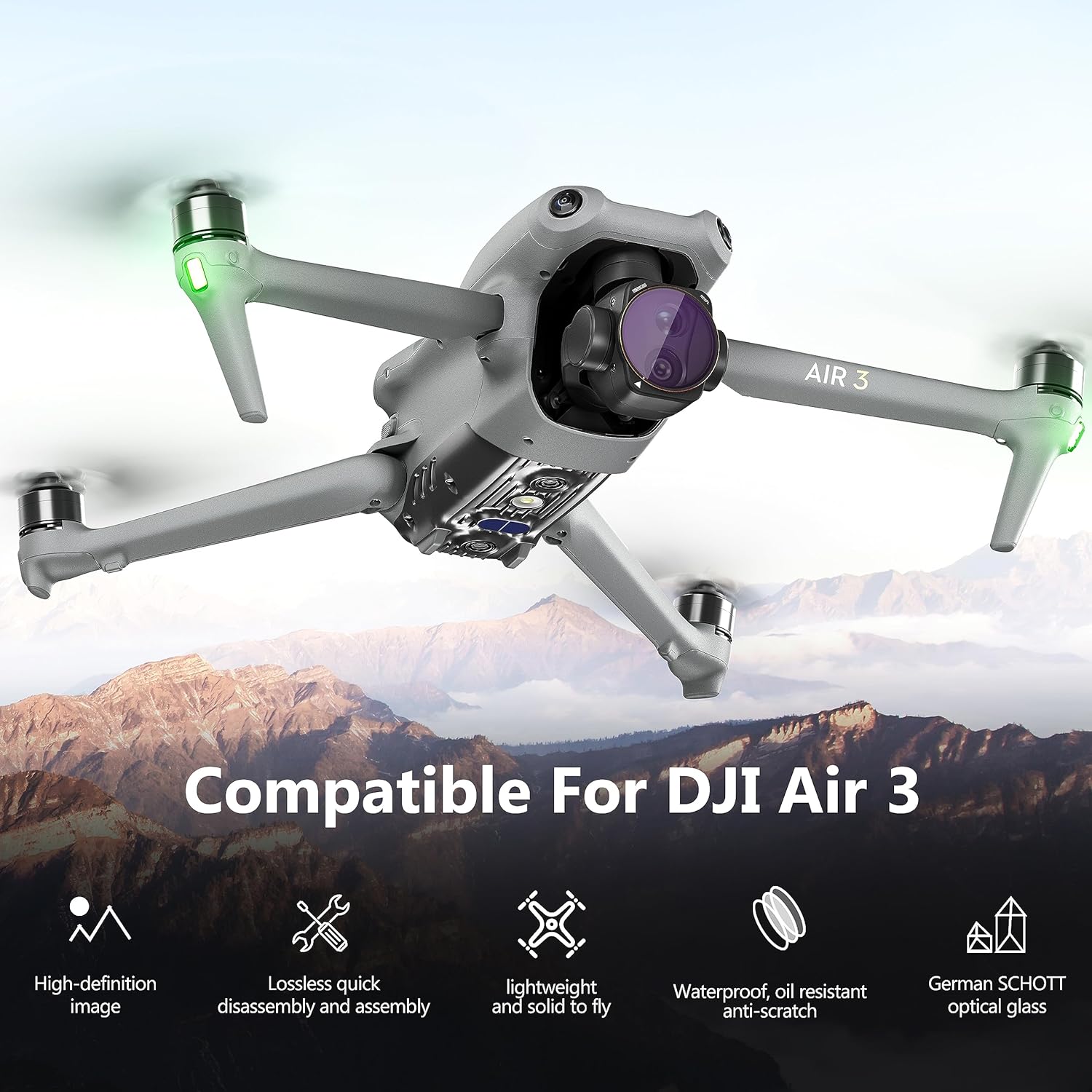 Thumbnail 1 de STARTRC 4er-Pack ND/PL Filter-Set für DJI Air 3 – ND8/PL bis ND64/PL mit mehrschichtigem HD-Glas