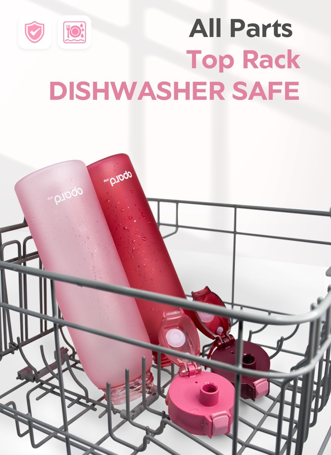 Detalle 2 de Opard WB62-Sakura Pink Zip 32 oz Tritan Water Bottle, Flip-Top Lid