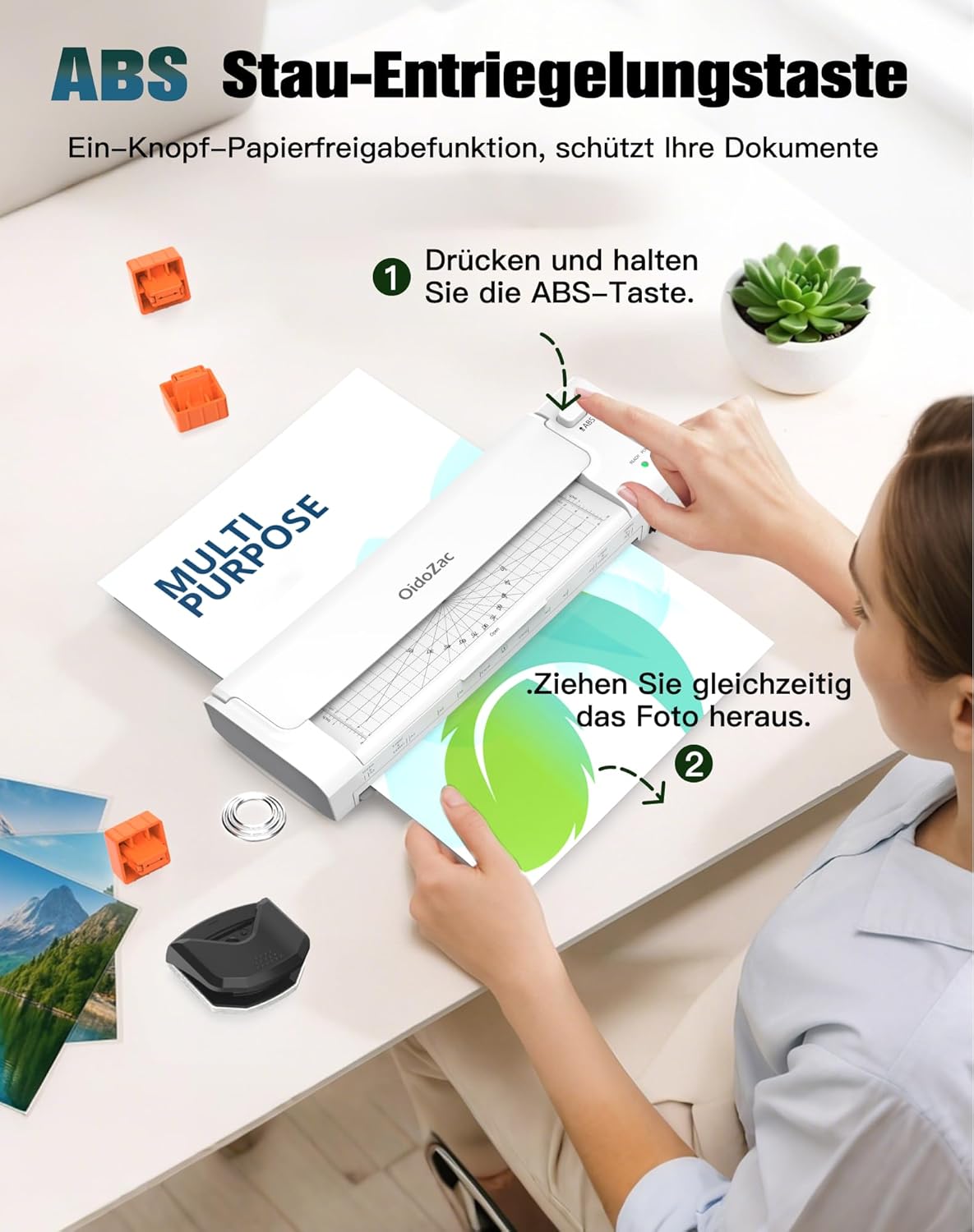 Detalle de OidoZac 13 Zoll A3 Laminiergerät mit automatischer Papiereinführung – 10-in-1 Set, kalt/heißlaminierung, ABS‑Sicherung