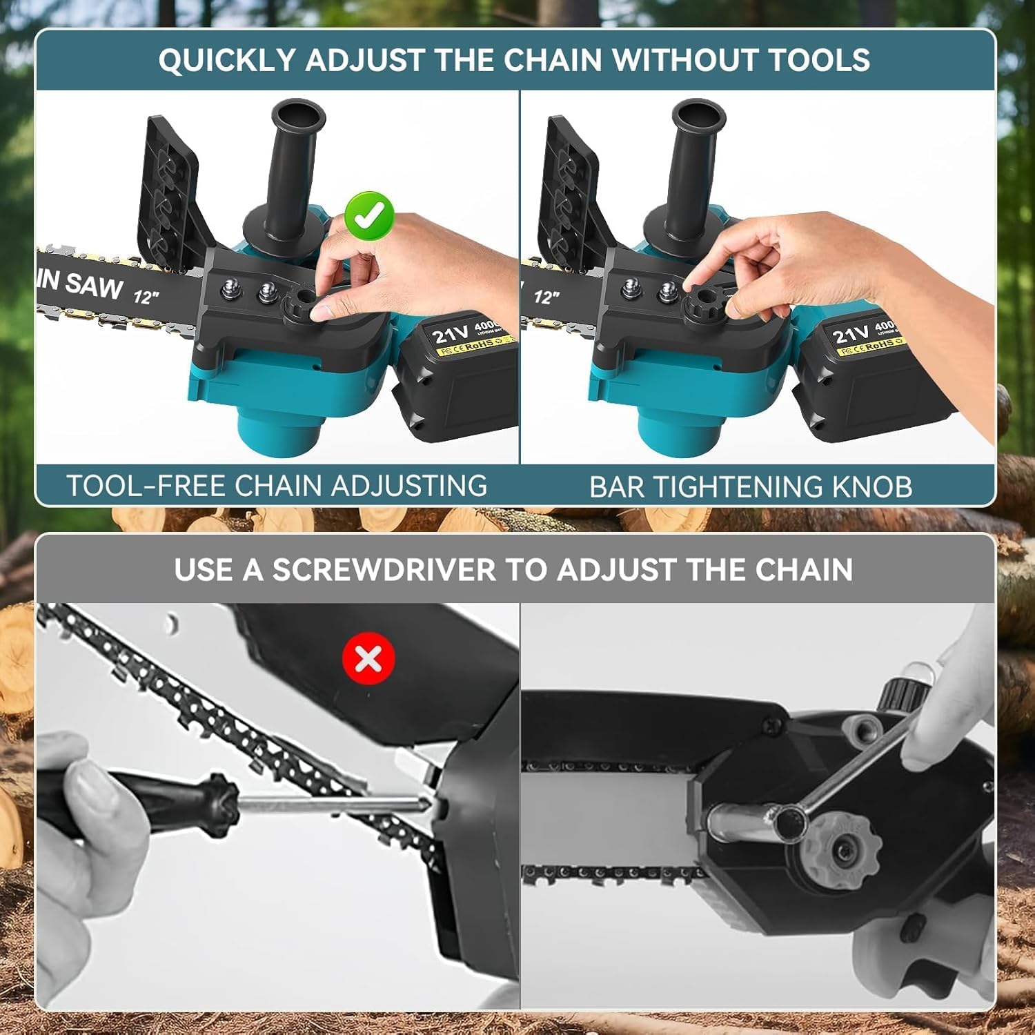Thumbnail 5 de Mini Chainsaw 12 Inch cordless, 4.0 Ah battery chainsaw 🌲