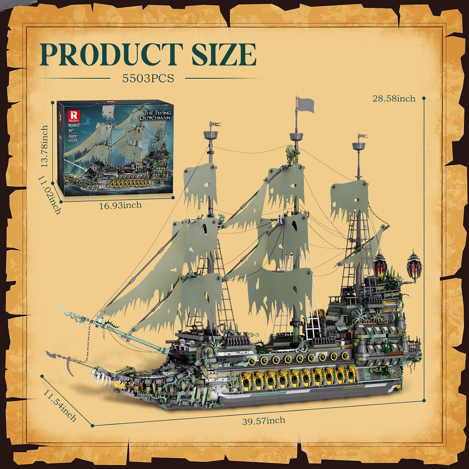 Detalle de Reobrix Flying Dutchman 66037: Set di costruzione della nave pirata da 5503 pezzi