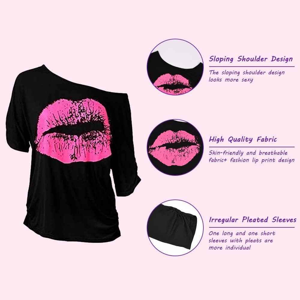 Detalle 2 de AOMIG C2-L5PS220611-FBA jaren 80-kostuumset met lippenprint en neonaccessoires