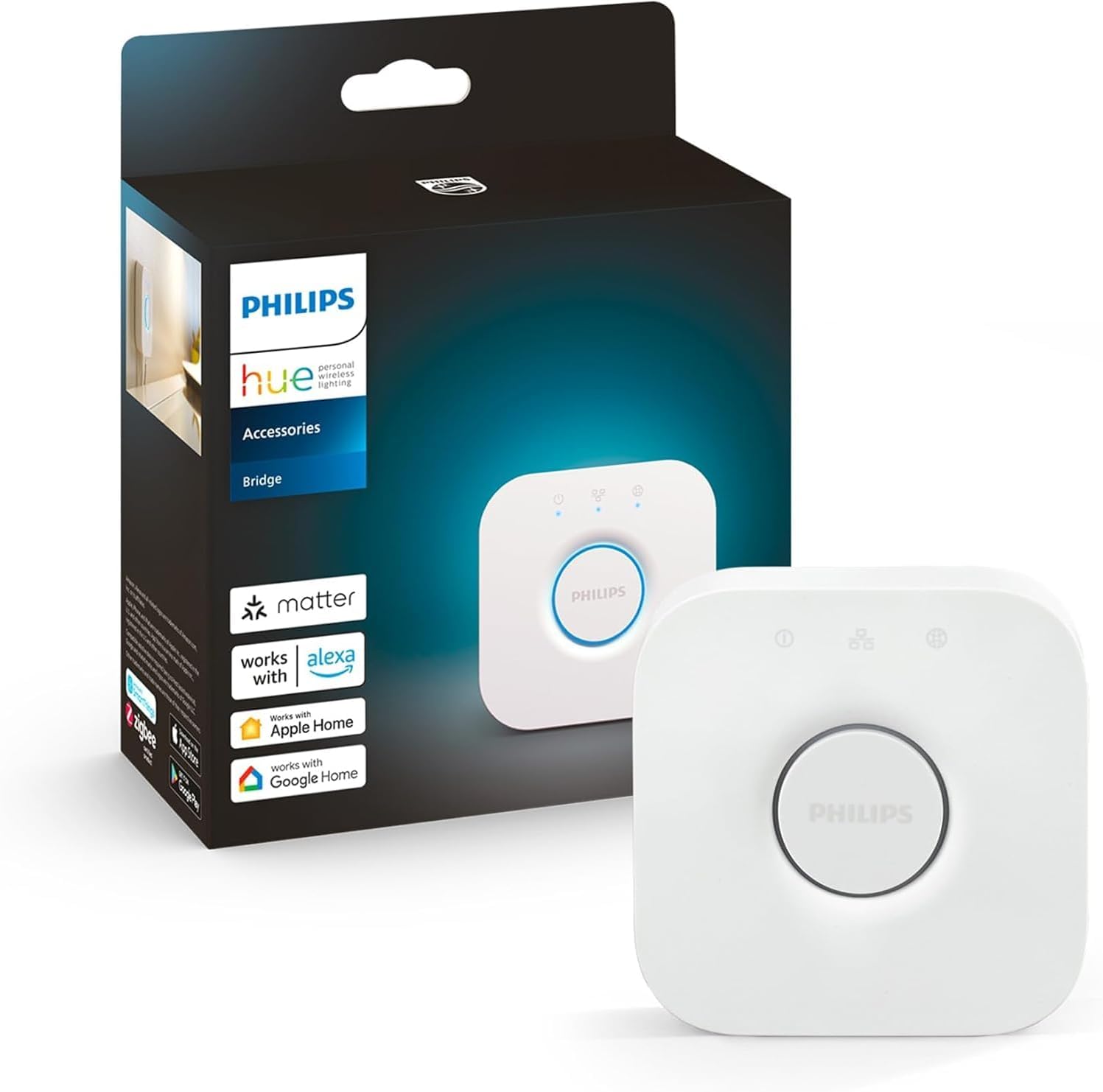 Detalle de Philips Hue Kit de démarrage Ambiance Blanc et Couleur – 2 ampoules LED E27 60W + Pont et Bluetooth