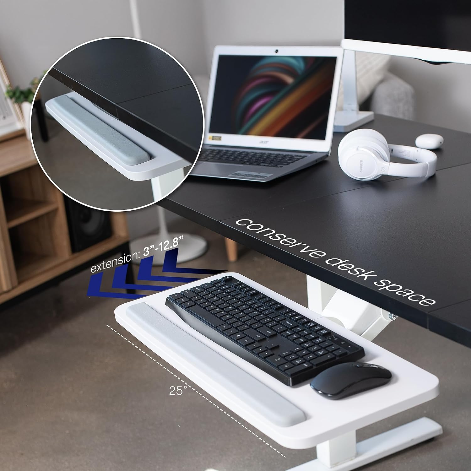 Thumbnail 1 de VIVO MOUNT-KB03W Under Desk Keyboard Tray, 25 x 10 in, White, 360° Swivel