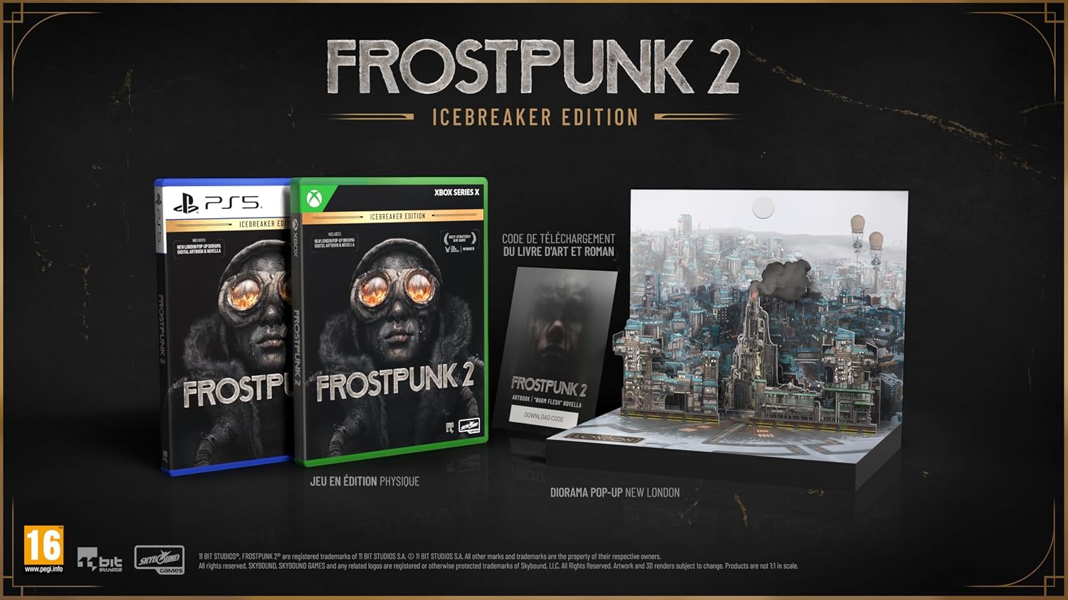 Detalle de Frostpunk 2 Icebreaker Edition sur PlayStation 5 – Coffret Icebreaker avec diorama animé et code de mise à niveau
