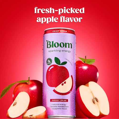Detalle de Bloom Nutrition Apple Crisp Sparkling Energy Drink, 12oz 12 Pack: A Fresh Boost with Natural Caffeine