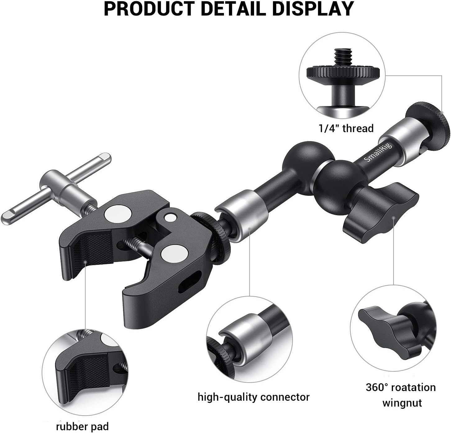 Detalle 2 de SMALLRIG 2730B braccio magico 5" per monitor e luce