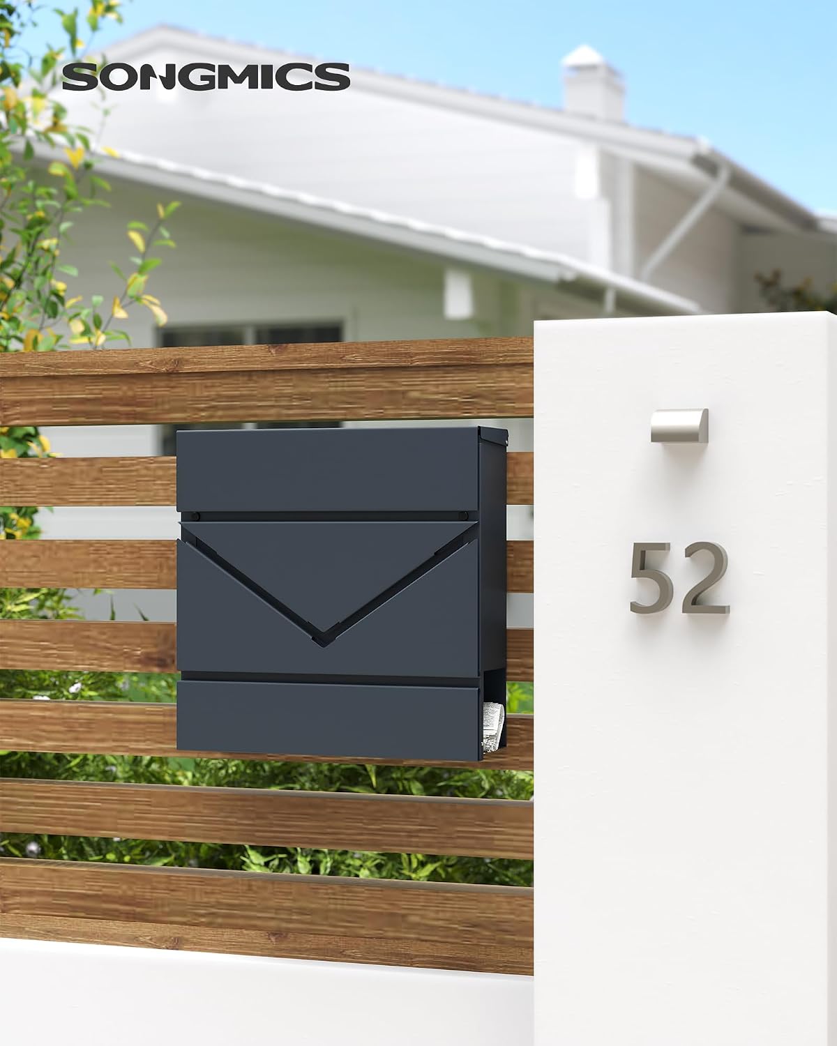 Detalle de SONGMICS POSTER GMB054G01 Wall-Mounted Letterbox with Lock and Newspaper Holder