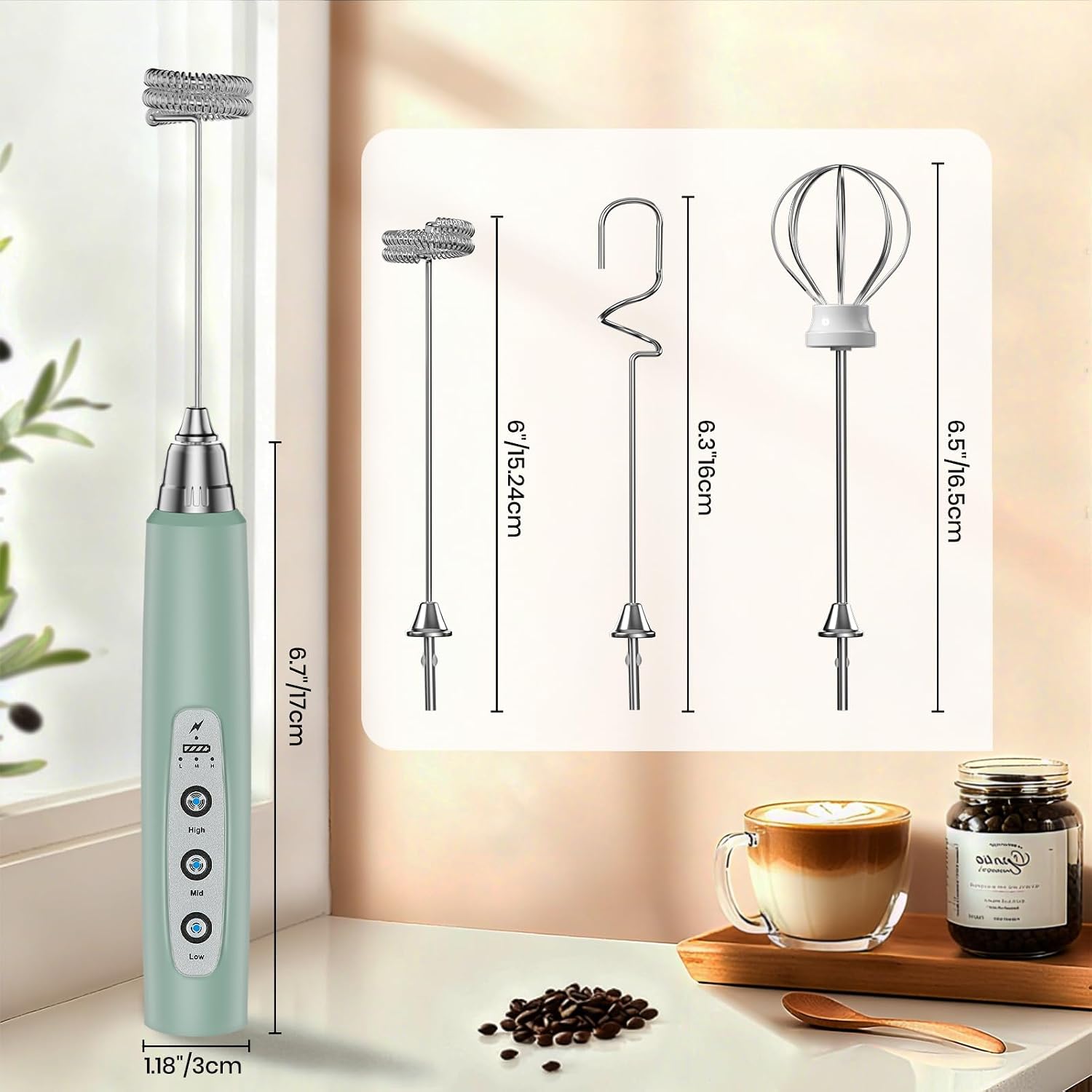 Thumbnail 6 de Colarlemo handheld milk frother with three whisks