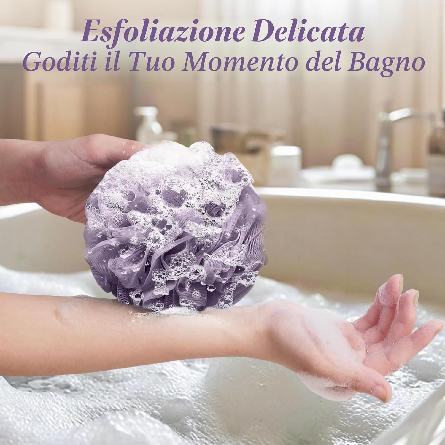 Detalle 2 de flintronic 4 Pezzi Spugna Doccia 50 g – Palla Doccia in Tessuto a Rete, Esfoliante e Morbido, con Cordino