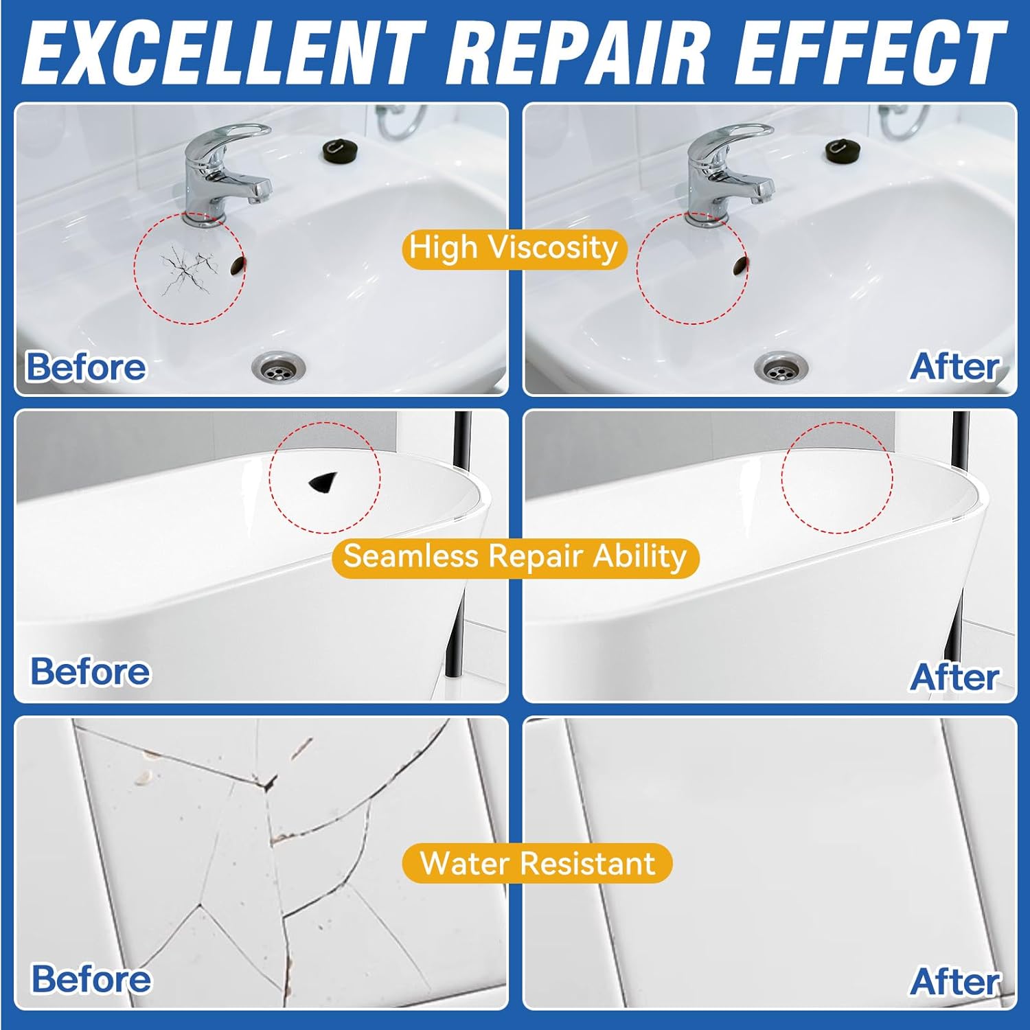 Detalle de Inpumo Tile Repair Kit: Porcelain & Ceramic Enamel Repair for Chips, Scratches and Dents