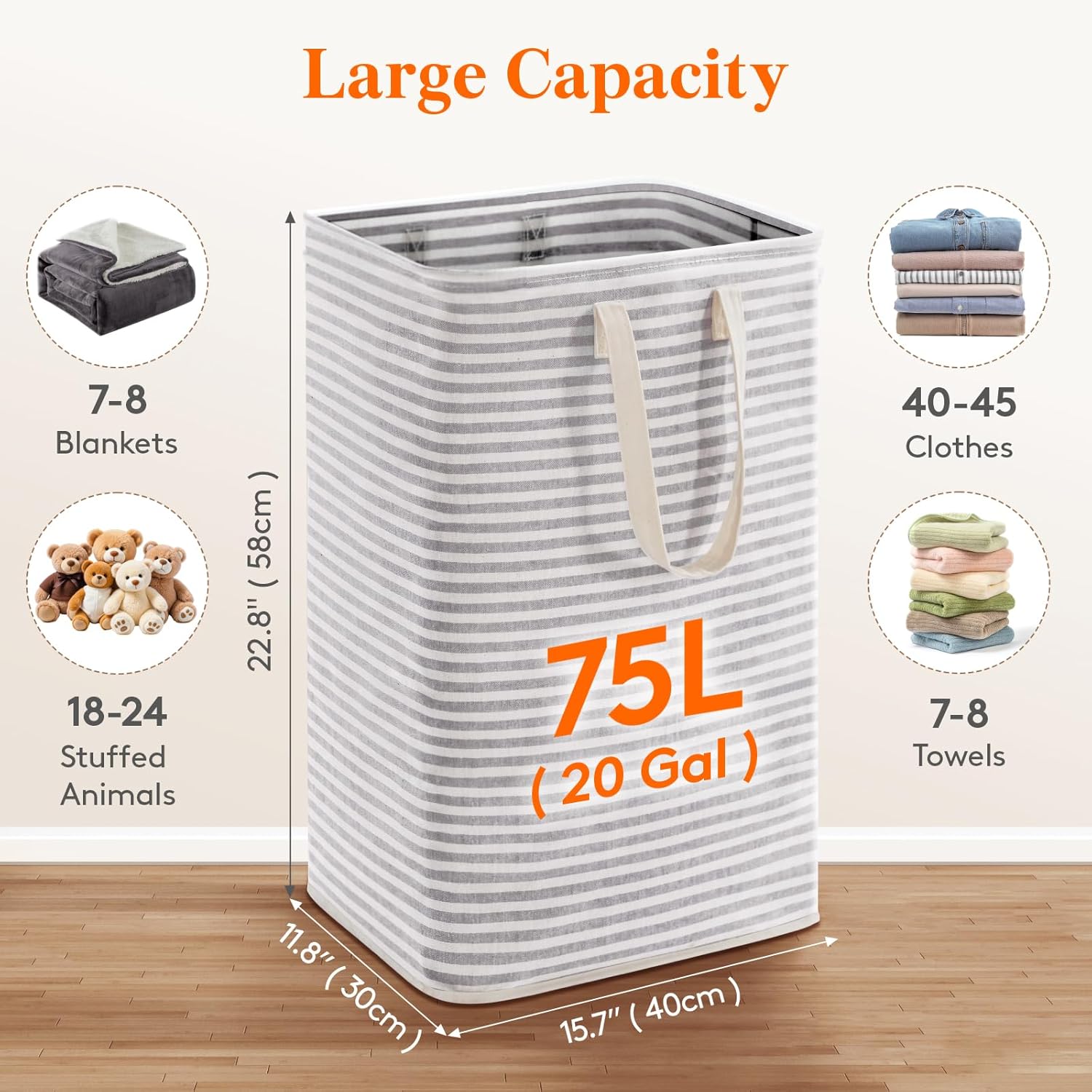 Detalle 2 de Lifewit 25079 75 L Collapsible Laundry Hampers, Waterproof, Grey, 2-Pack